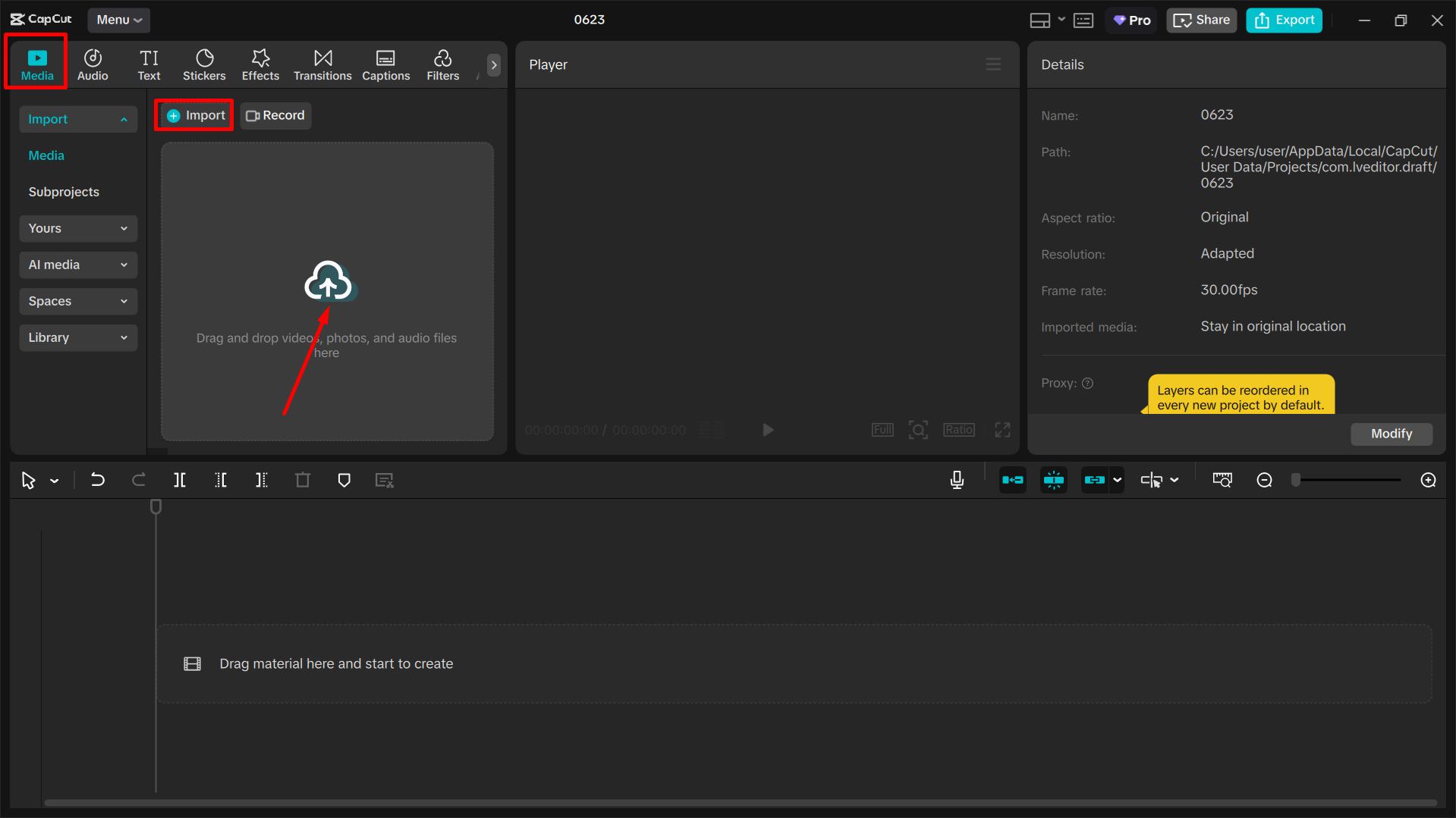 Upload a GIF file to the CapCut desktop video editor
