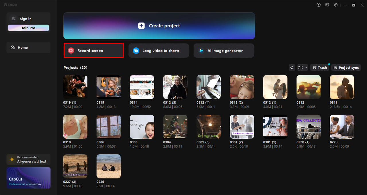 Gamit ang feature na "Record Screen" sa CapCut desktop video editor