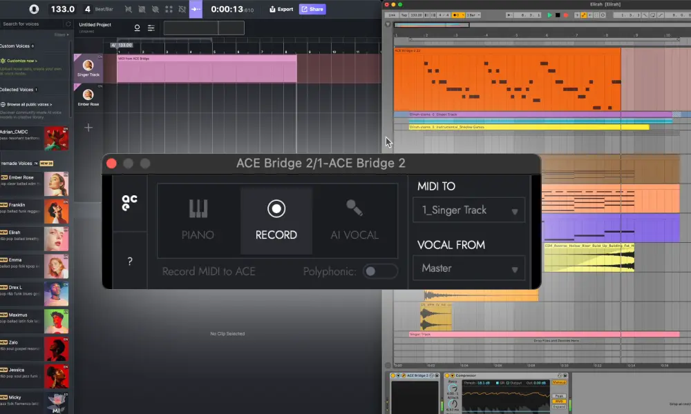 Interface de ACE Studio - un autre générateur de chant par IA