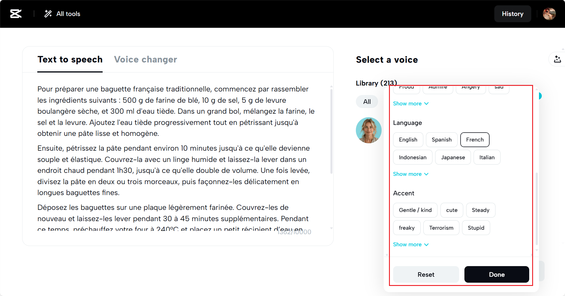 Selectați opțiunea vocală