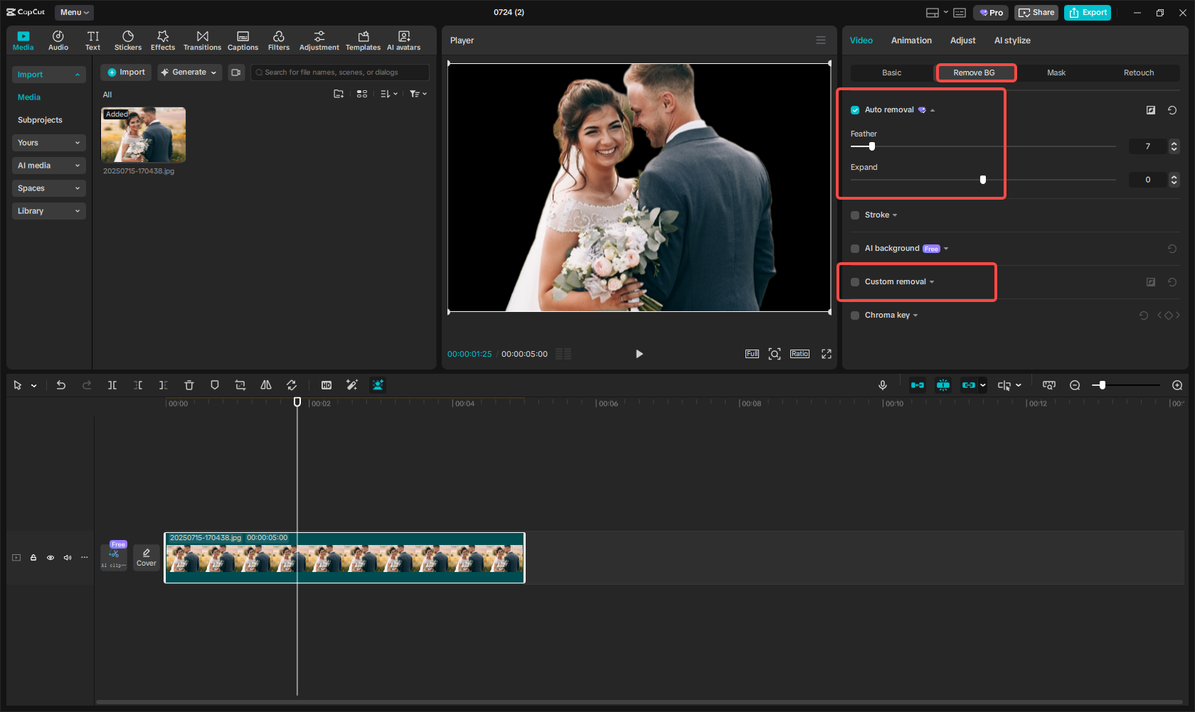 Using auto or manual removal in CapCut