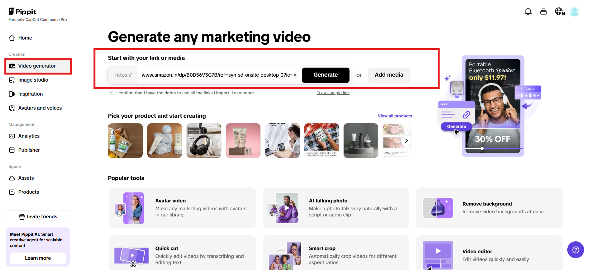 Enter product link or add media