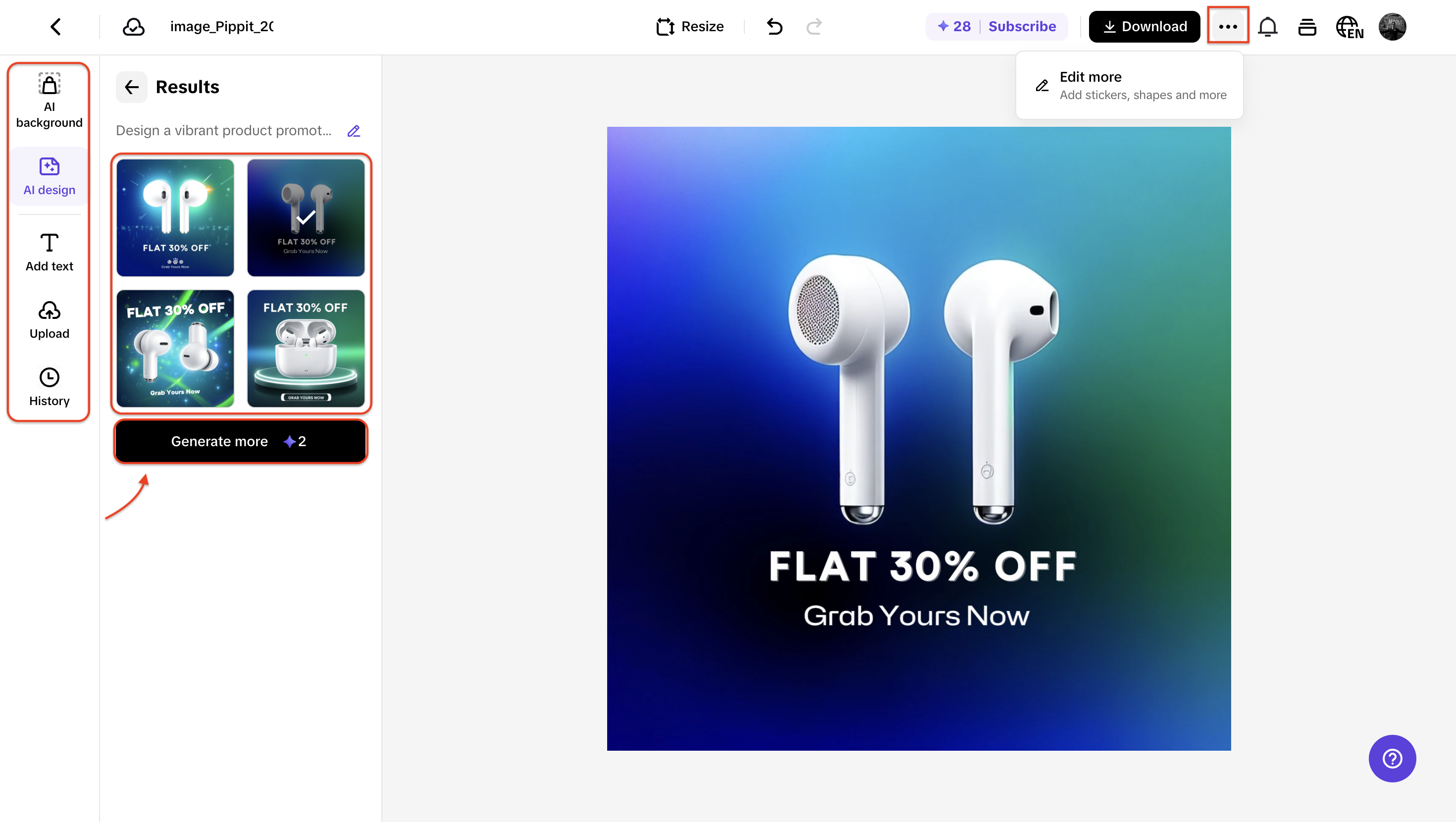 Generate more or edit more
