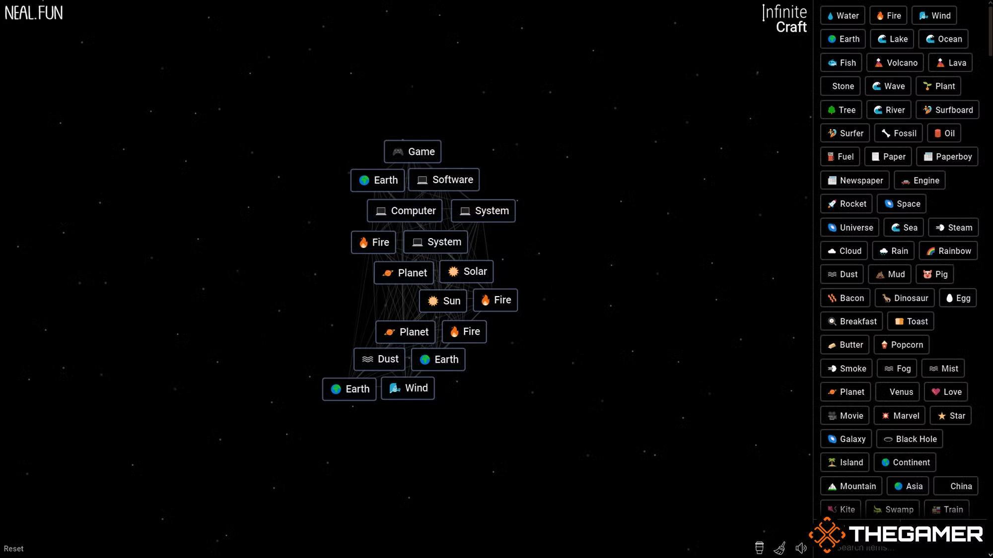 Infinite Craft generativa AI-videospel världsbyggande scen