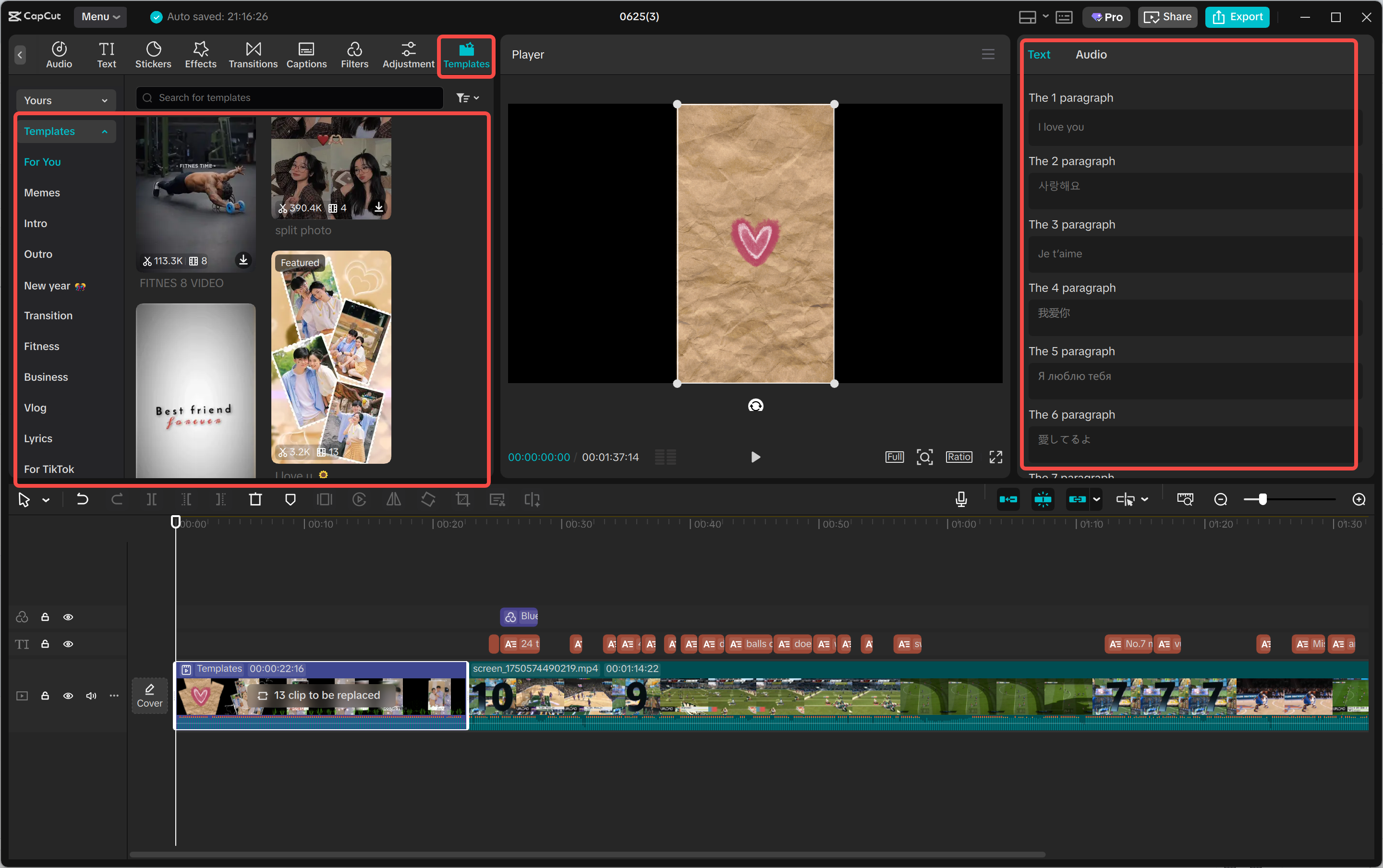 CapCut-bibliotheek met videosjablonen