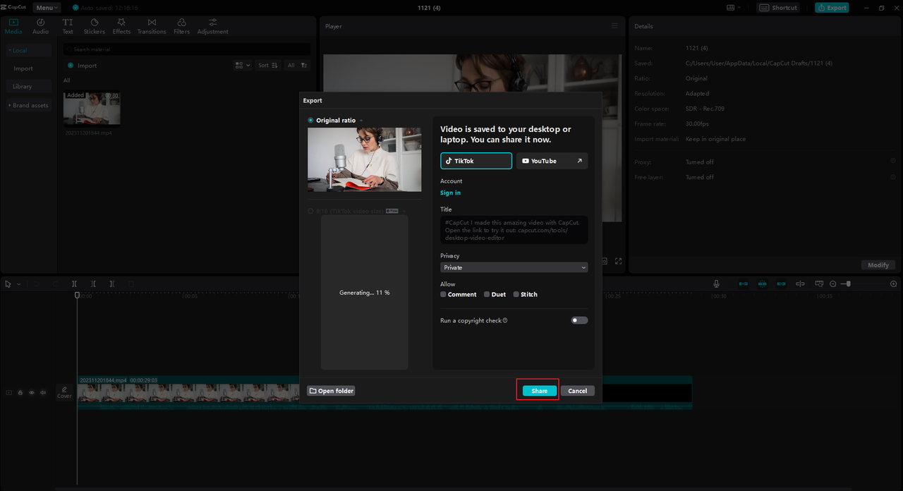 how to share video on the CapCut desktop video editor