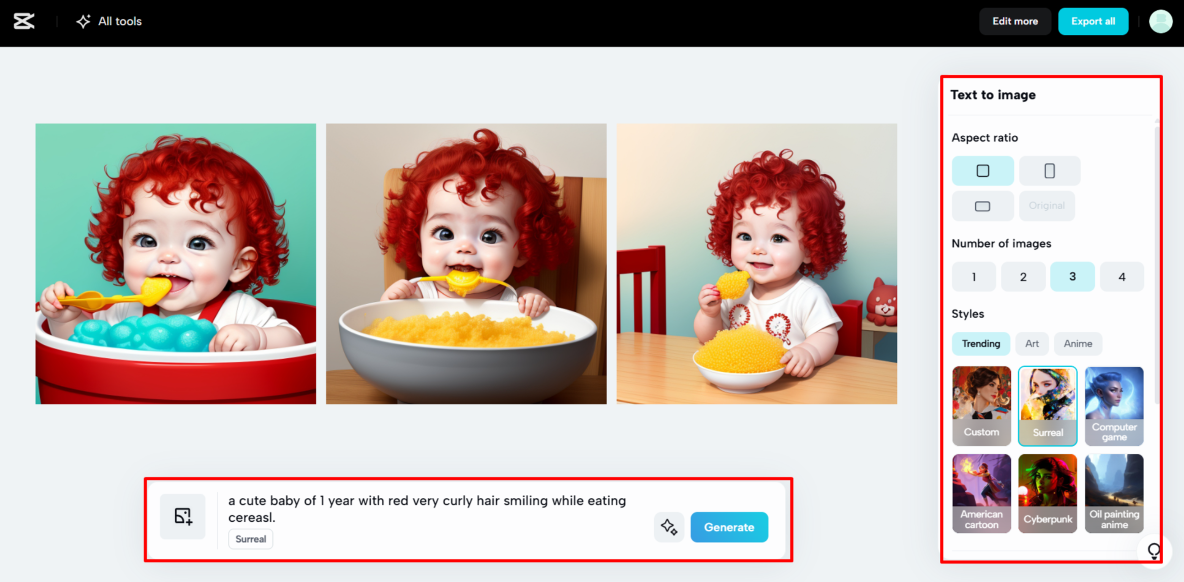 Generare un'immagine con testo su CapCut Web