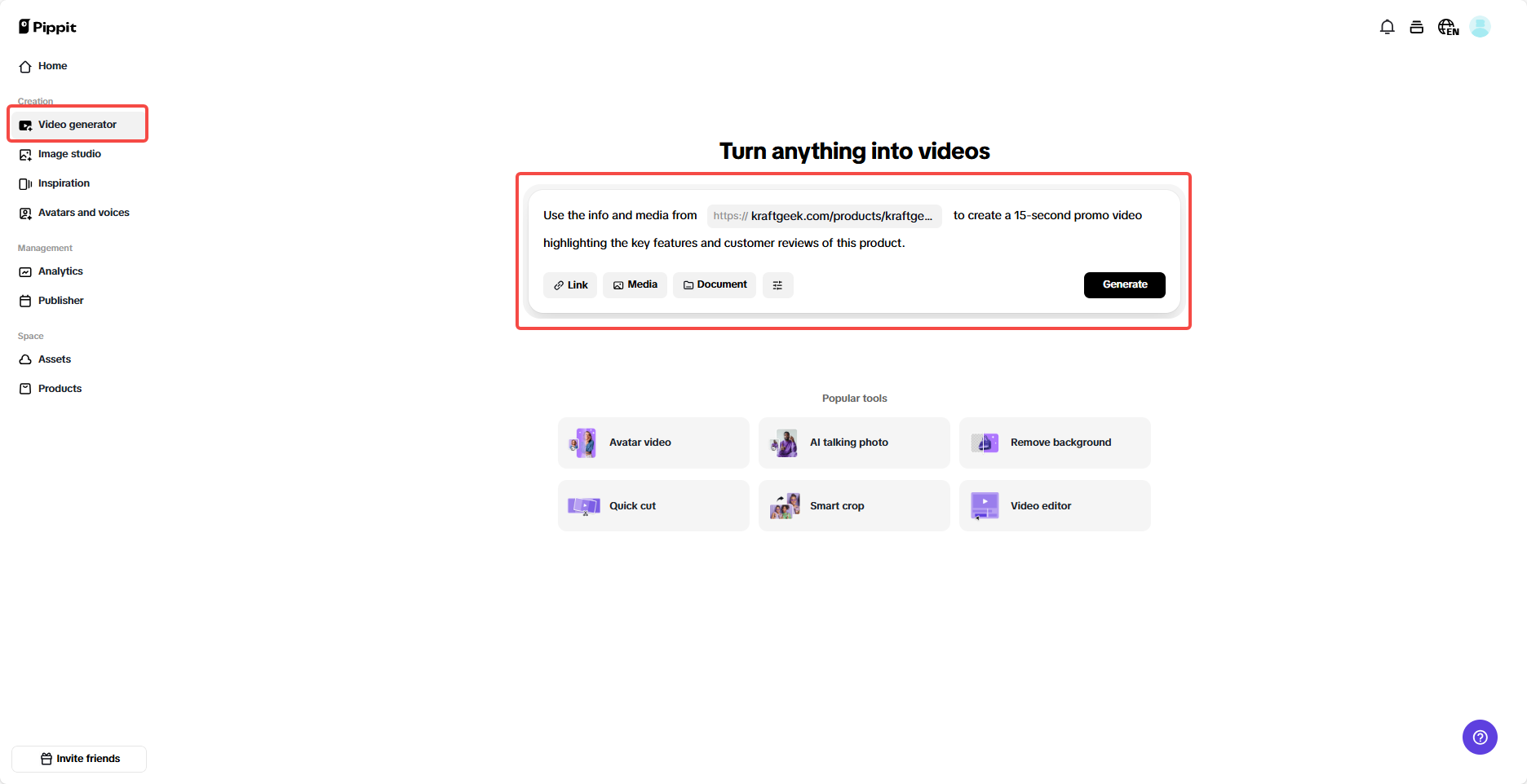 Upload product links or media