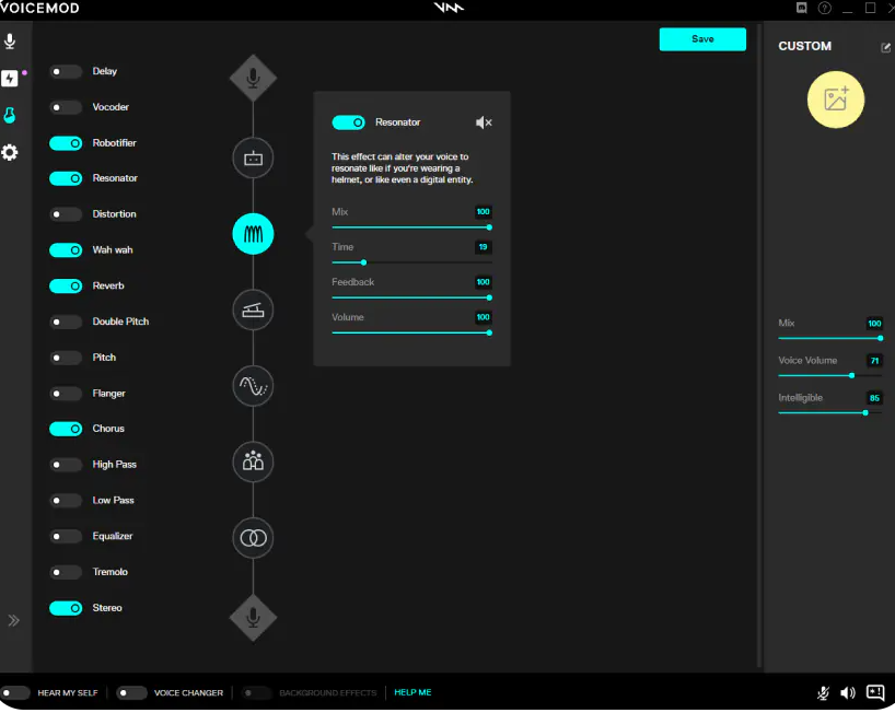 Interface de Voicemod - un changeur de voix gratuit idéal pour Discord