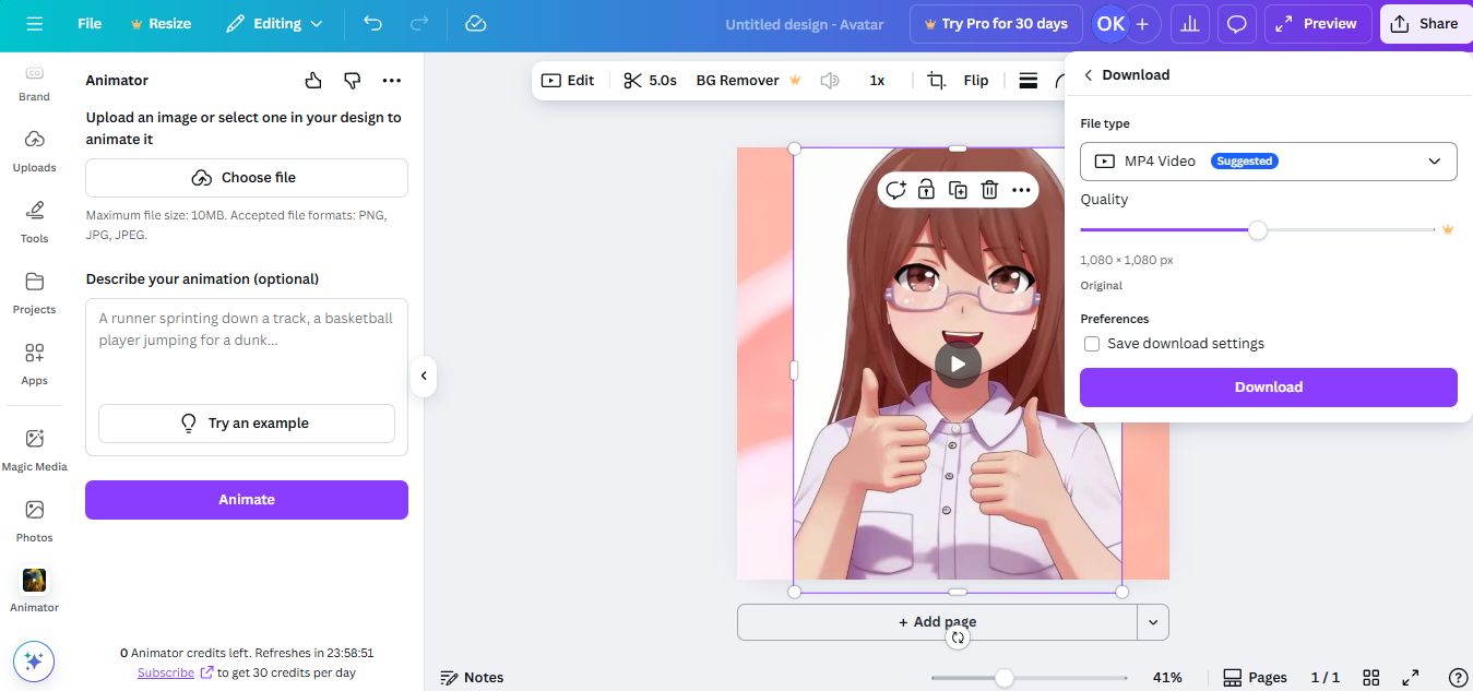 Export avatar