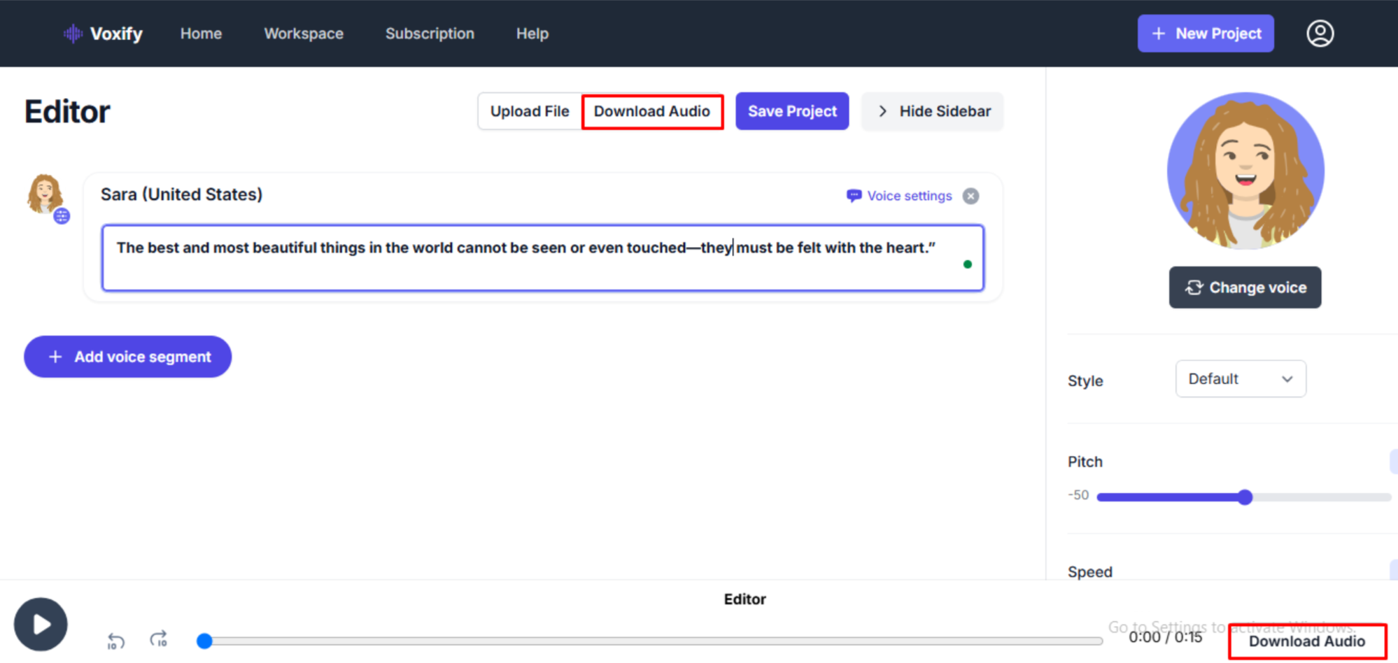 Exportar el audio final desde Voxify