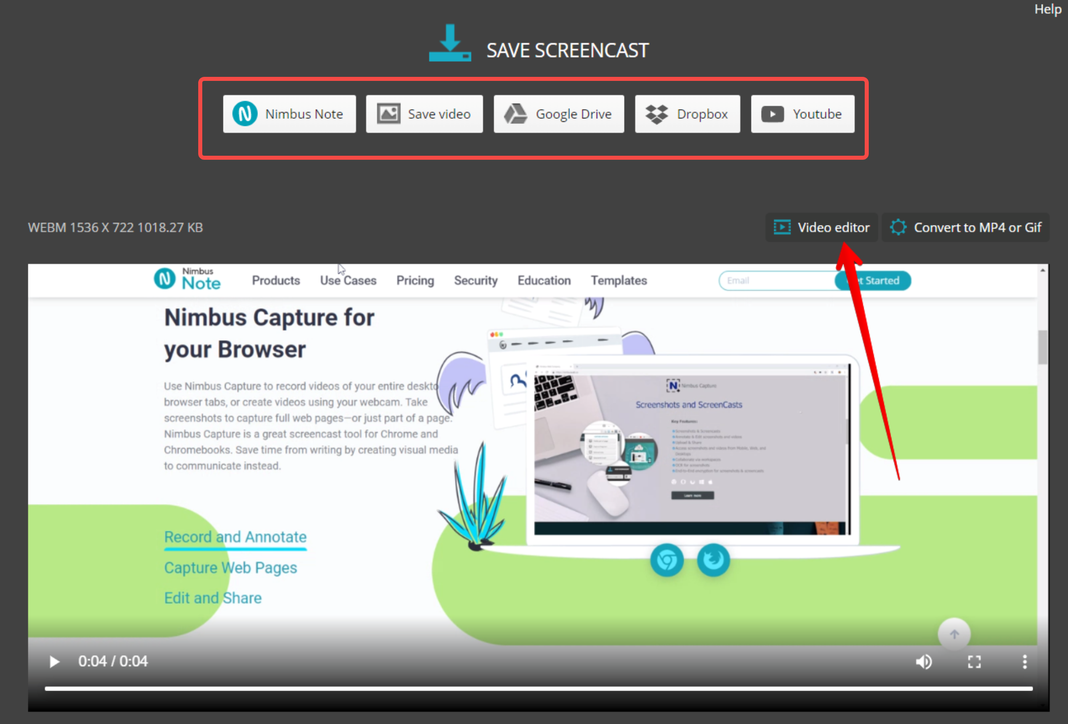 Editing and sharing video from Nimbus Screen Capture