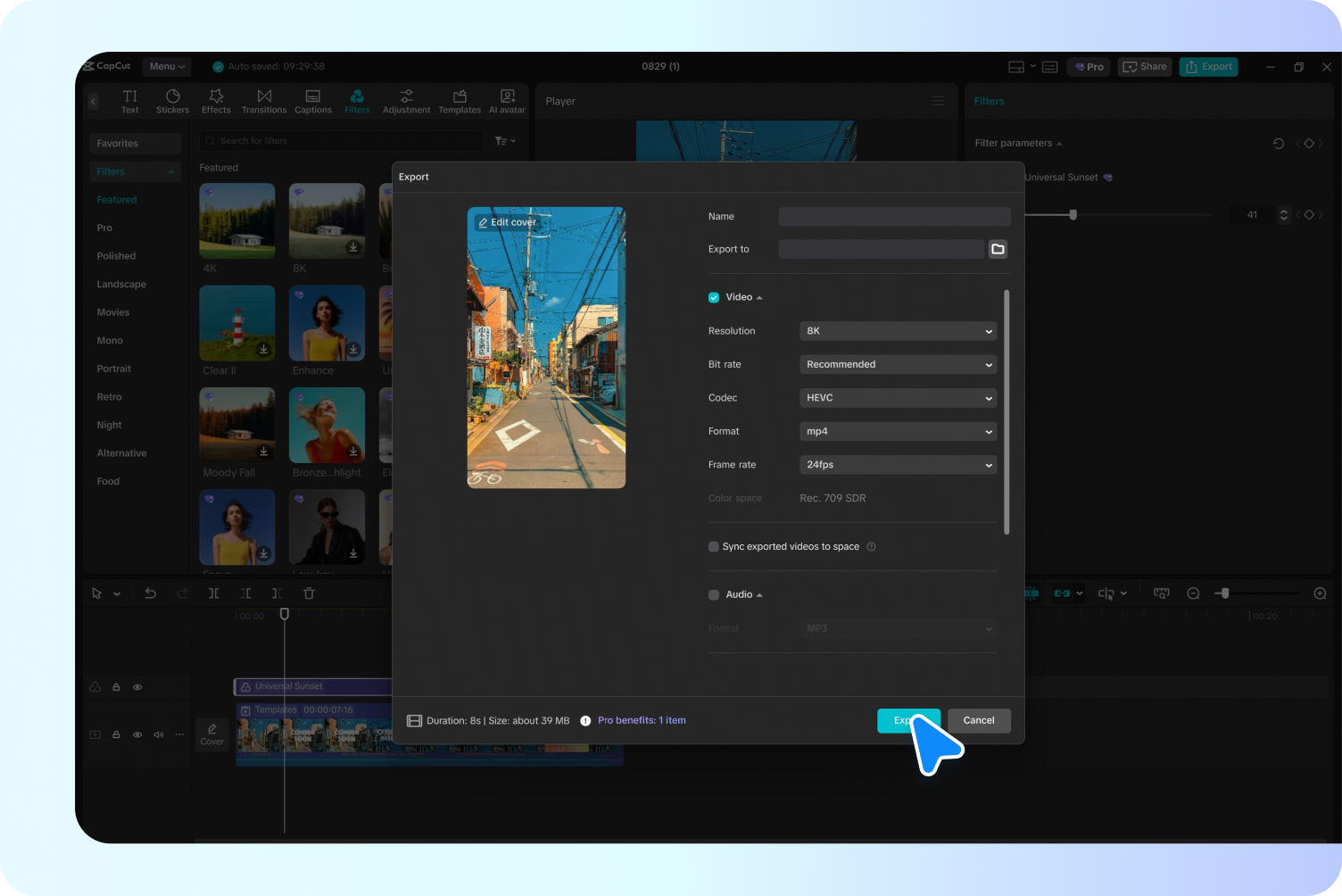Exporting the video from CapCut's video editor