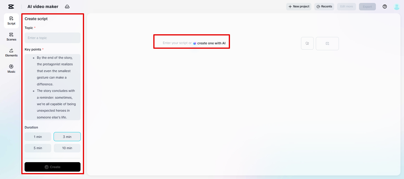Generador de guiones de CapCut Web
