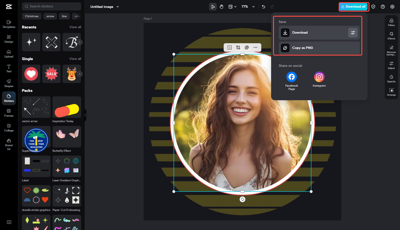 Exporting the profile photo in CapCut