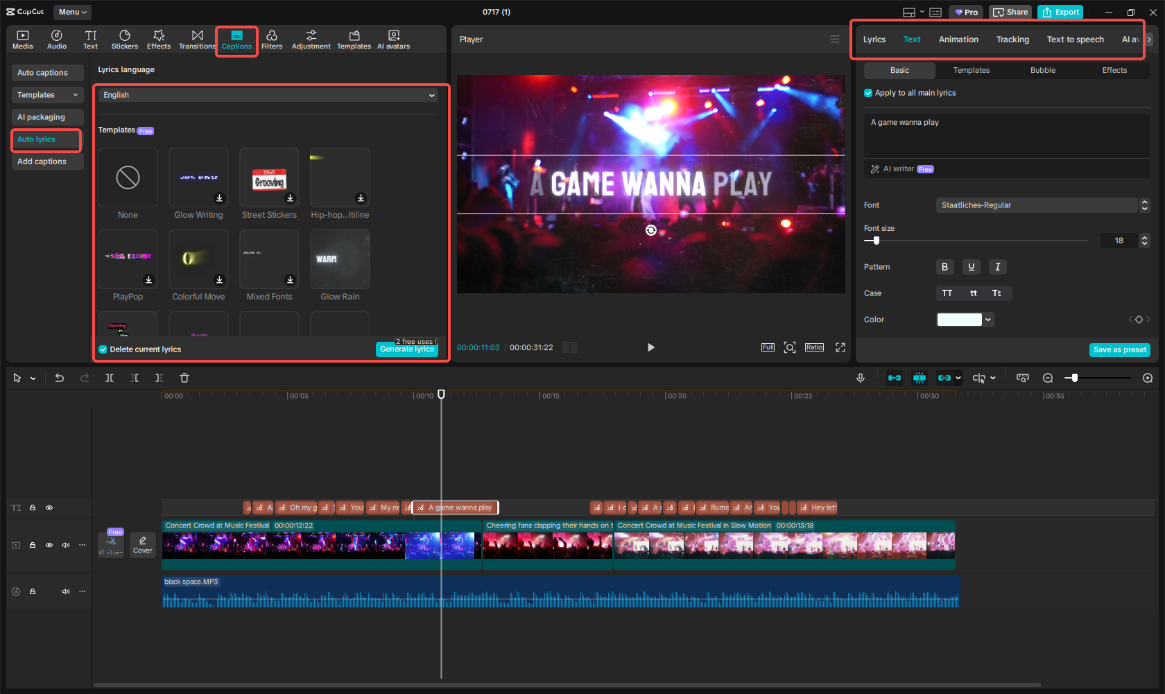 Customize the music festival vlog in CapCut
