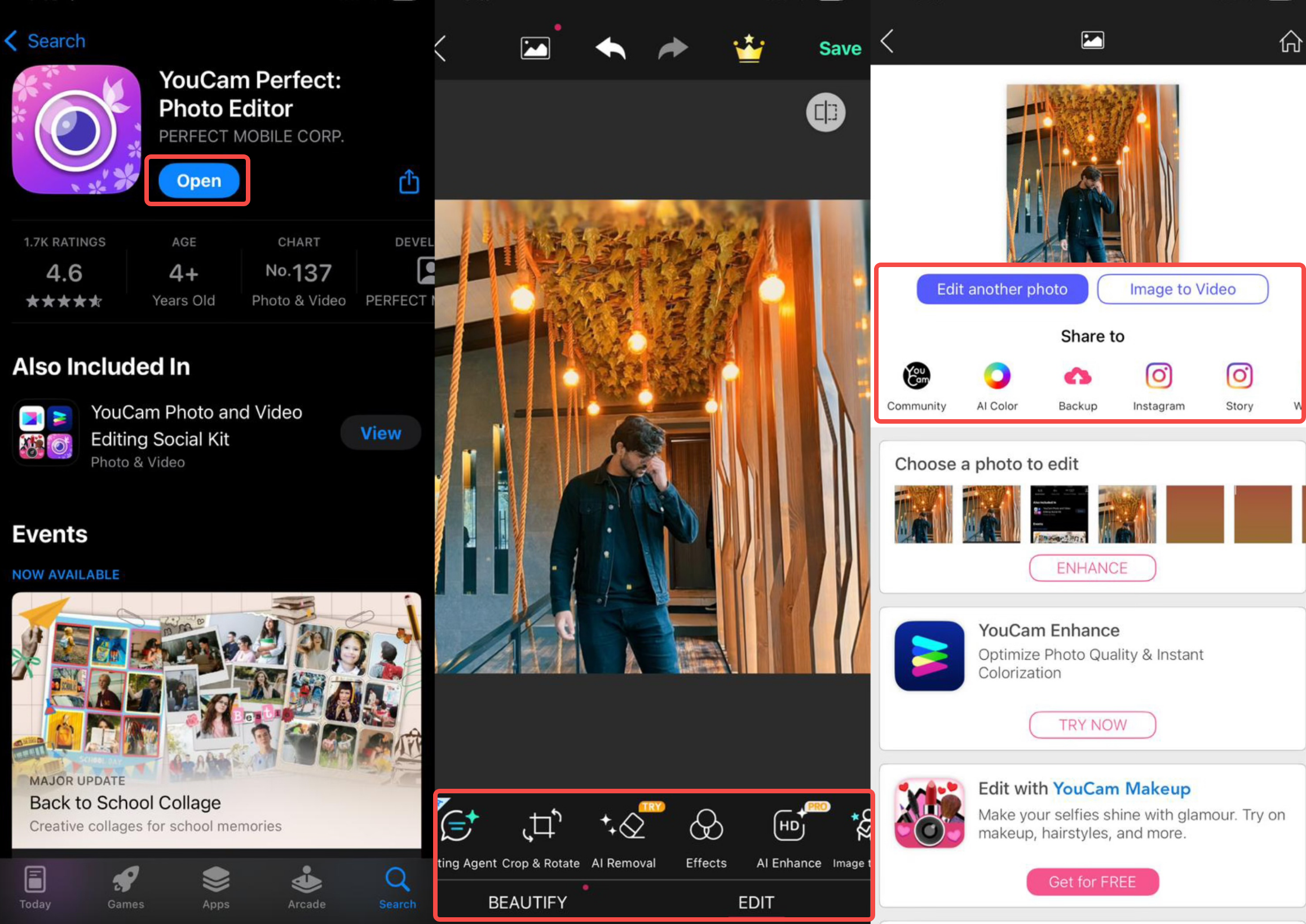 Editing and saving the image from YouCam Perfect photo editor