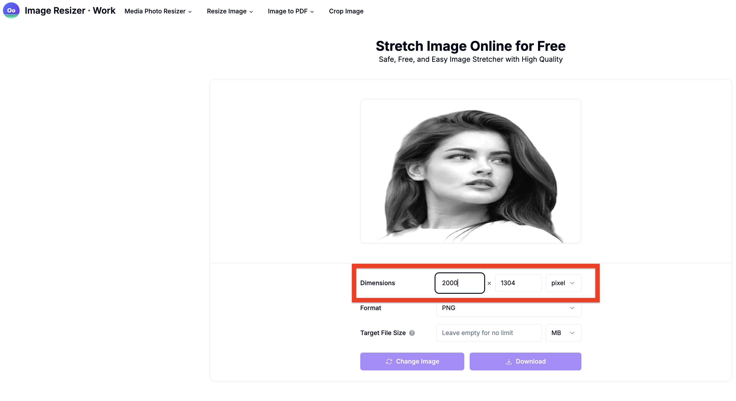 Adjust the dimension to stretch the image