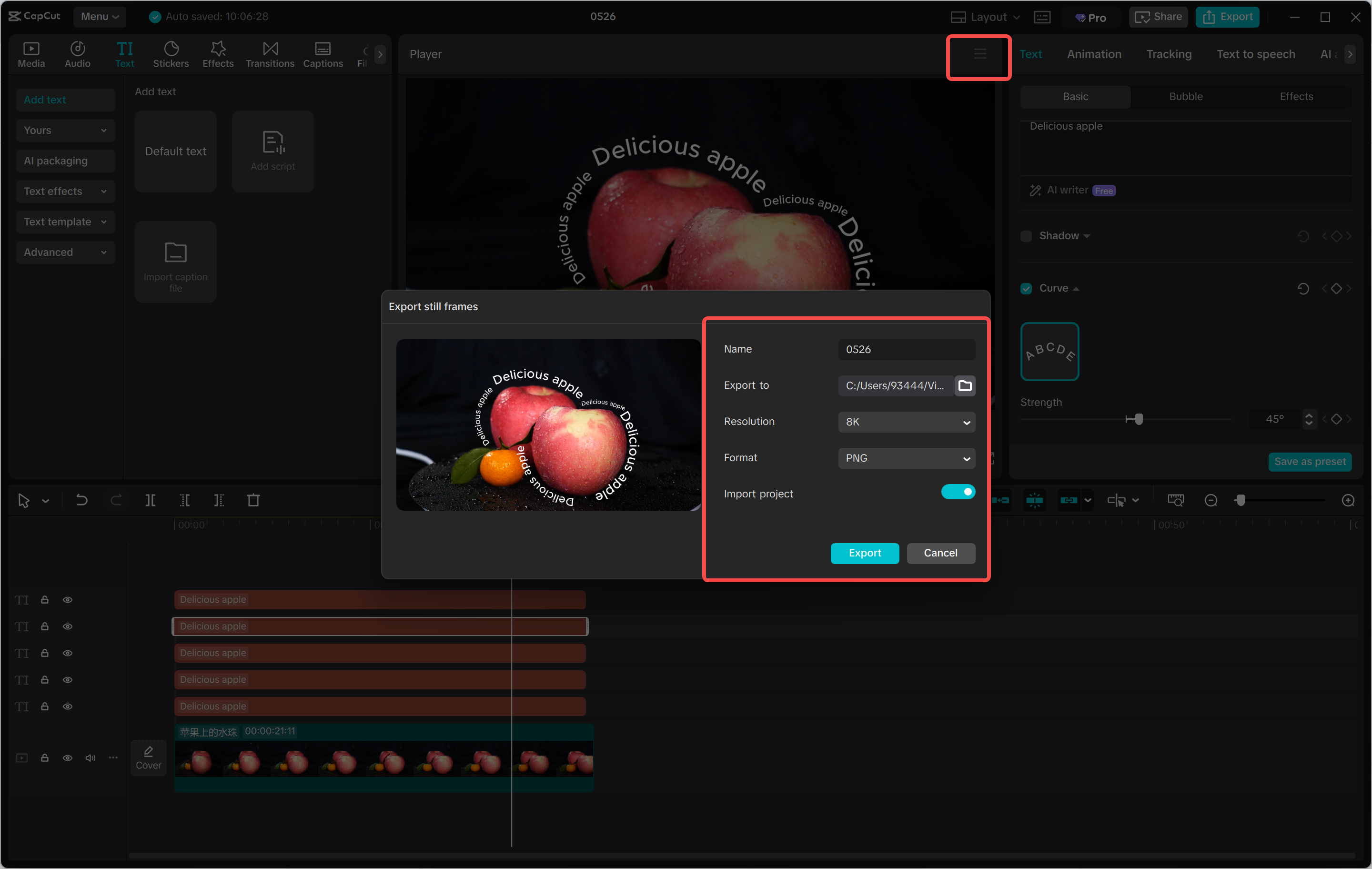 Esportazione dell'immagine finale dall' CapCut editor video desktop
