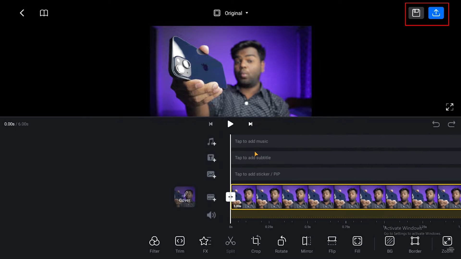 Speichern der bearbeiteten Rollen aus dem VN-Video-Editor