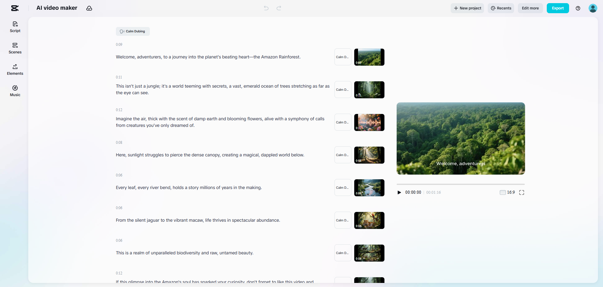 CapCut Web's AI video maker interface