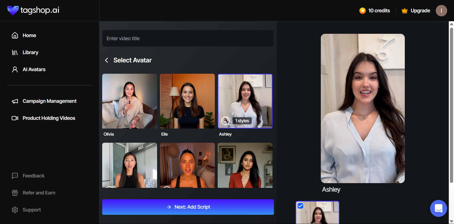 Interface of Tagshop - an easy-to-use tool to make AI ugc videos