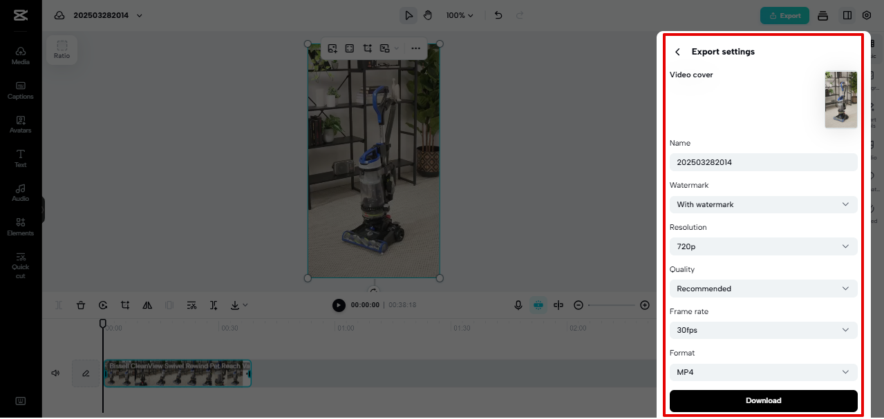 exporting video from Pippit