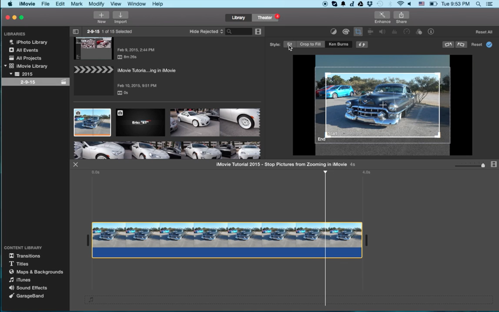 Ipinapakita kung paano ihinto ang pag-zoom in sa iMovie