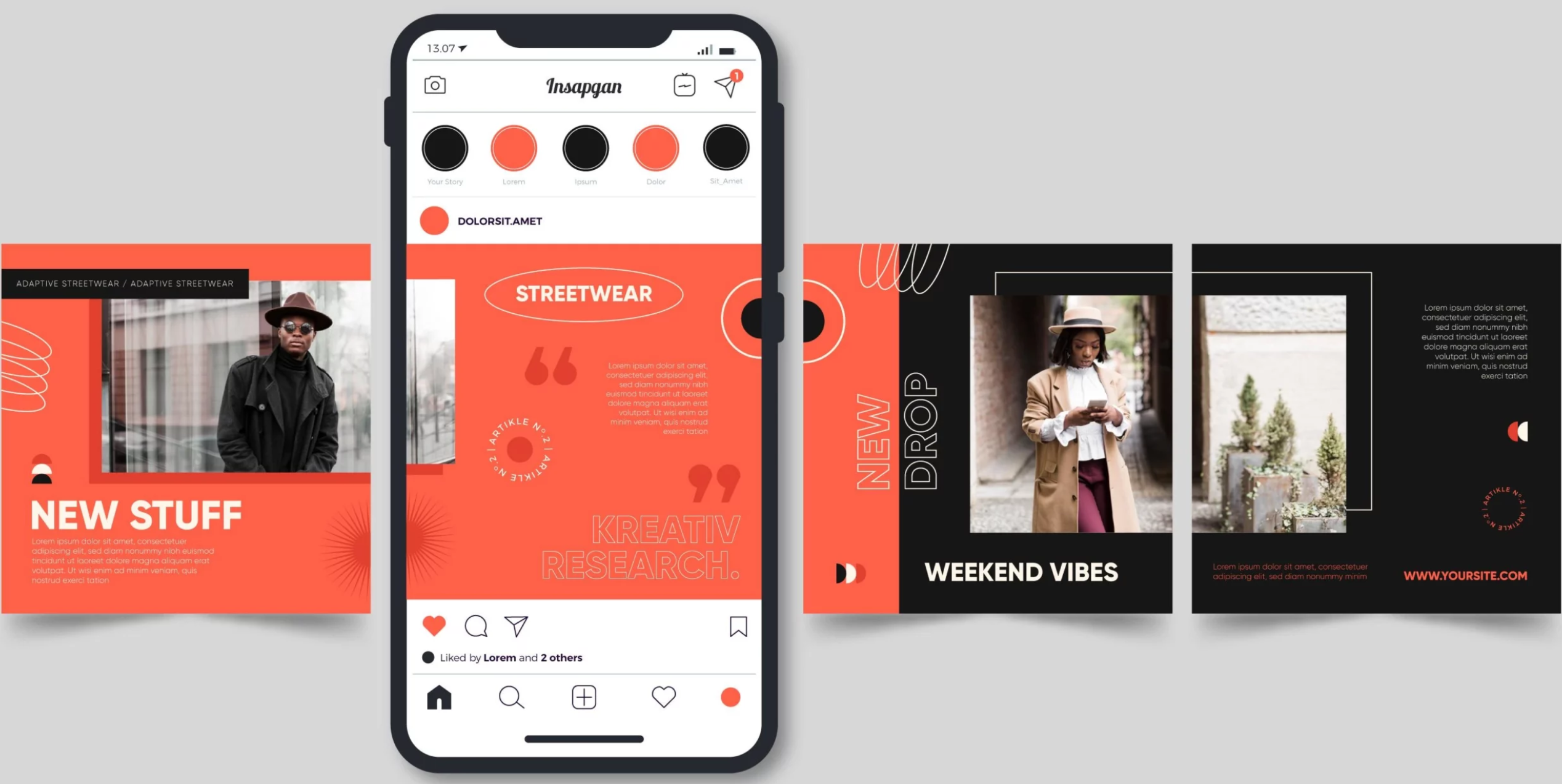 Publication en carrousel Instagram à plusieurs diapositives au format carré ou portrait