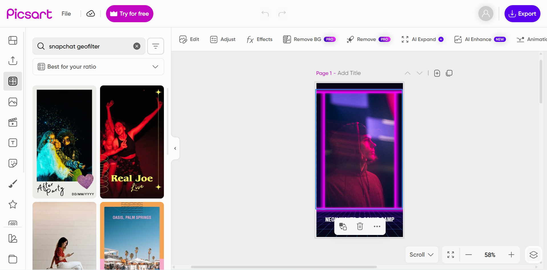PicsArt - the popular tool to create Snapchat geofilters