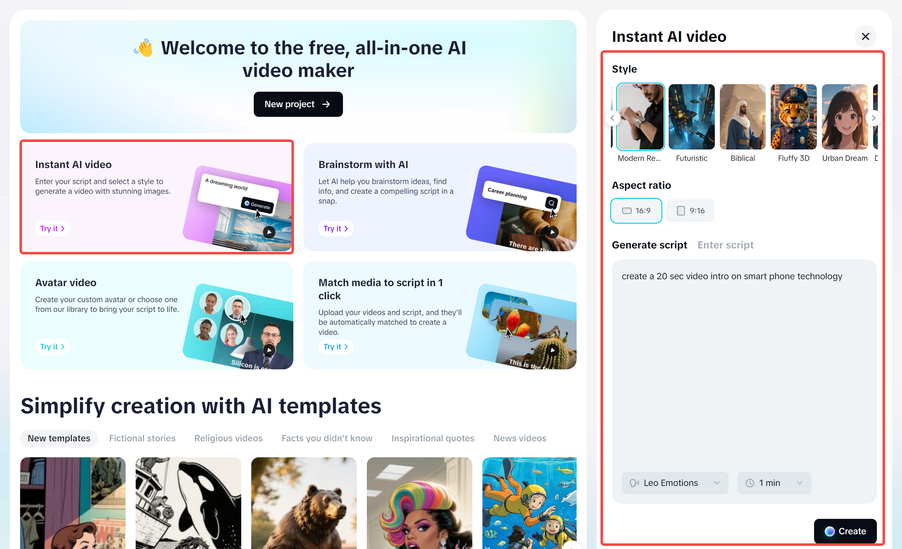 Writing the script using CapCut's AI video maker