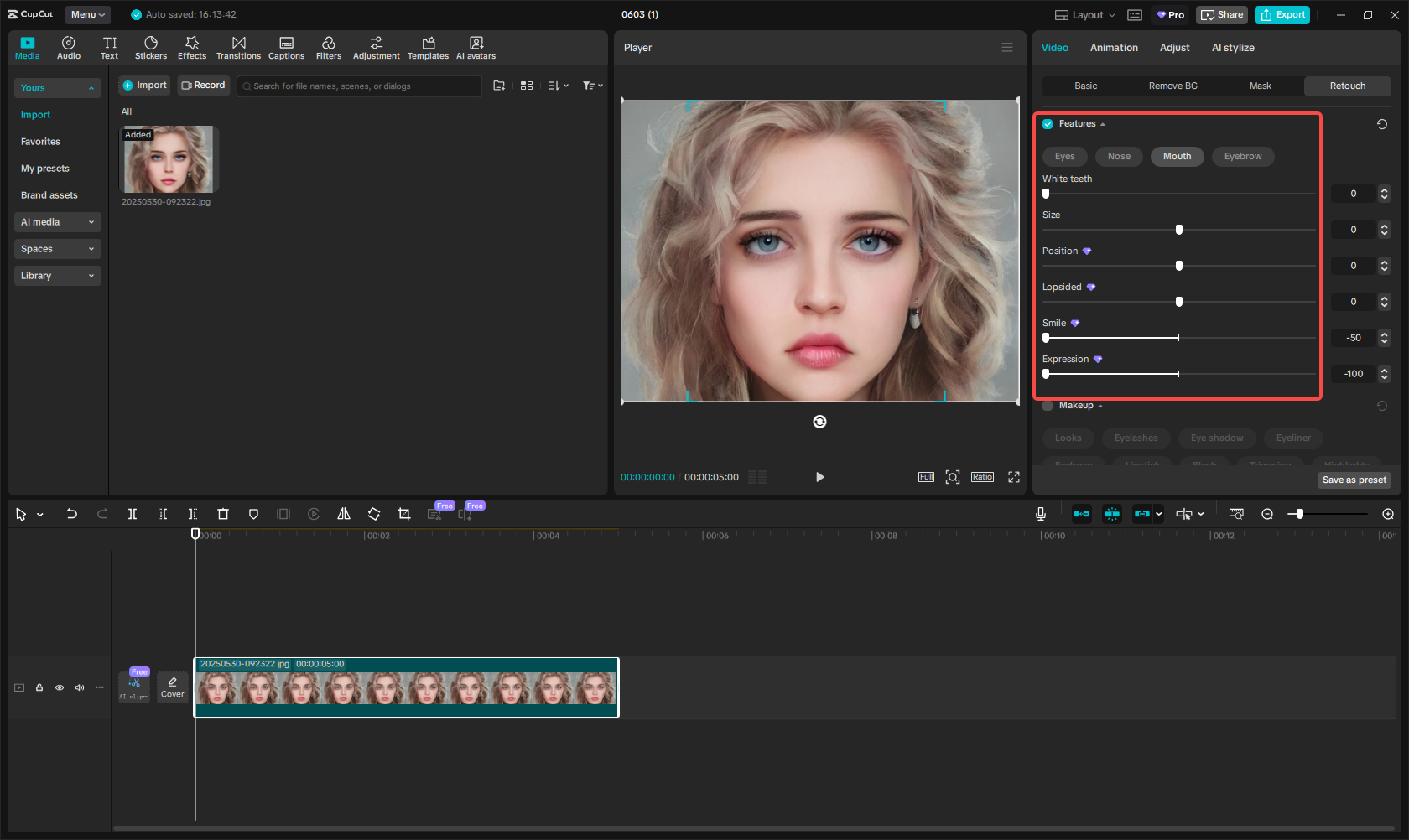 Changing the facial expressions in CapCut
