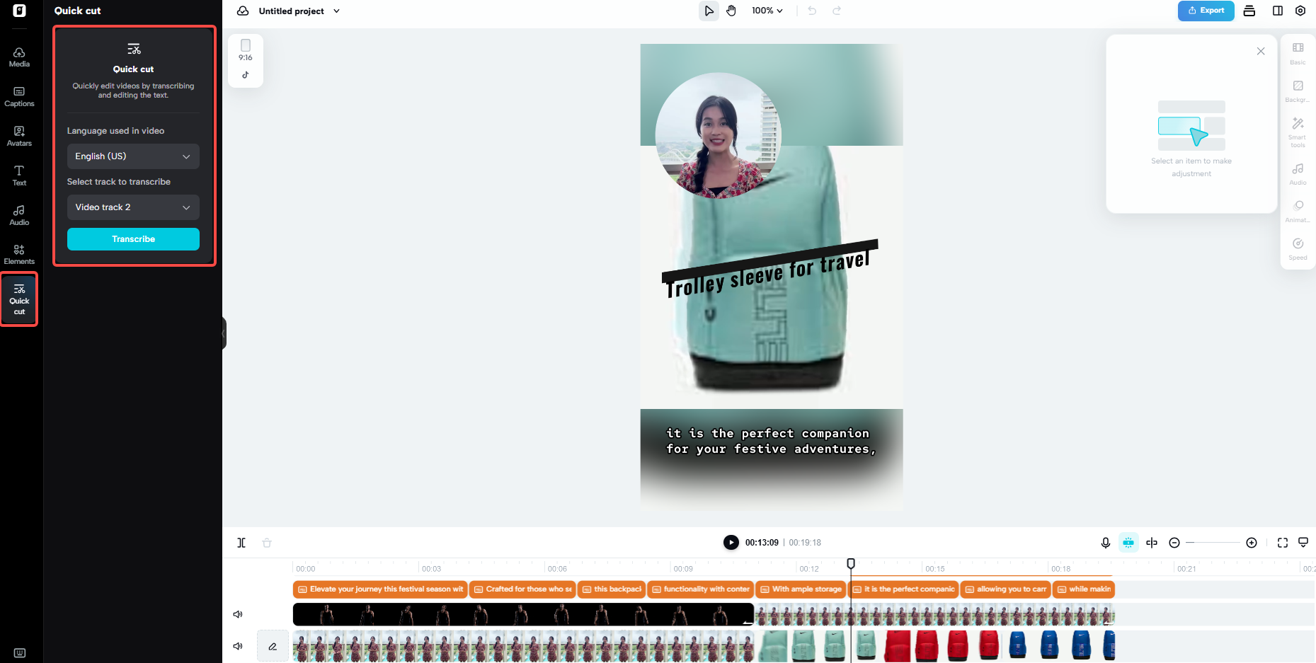 Transcribe videos with one click
