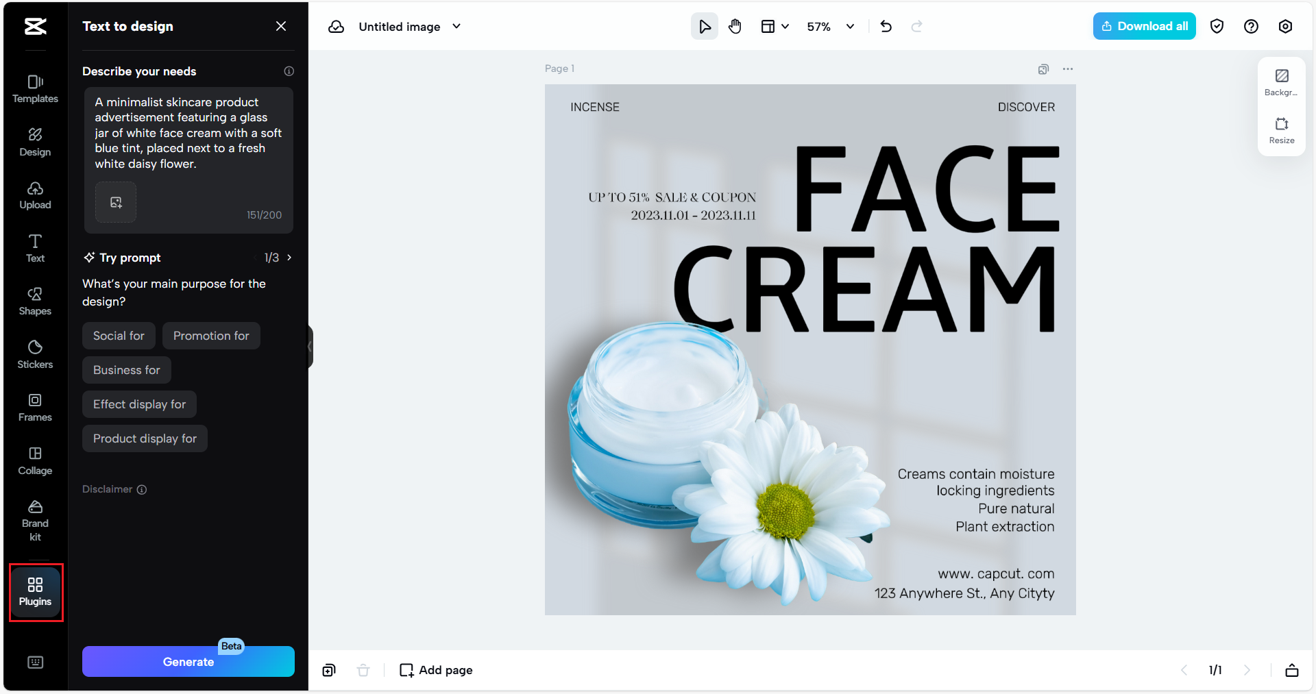 CapCut Web szövegből dizájn eszköze