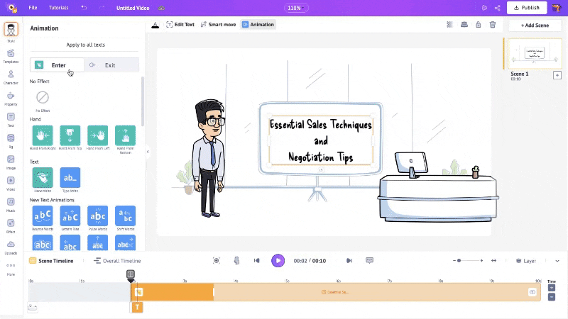Interfața Animaker - o modalitate eficientă de a face animații gratuite pentru tablă albă