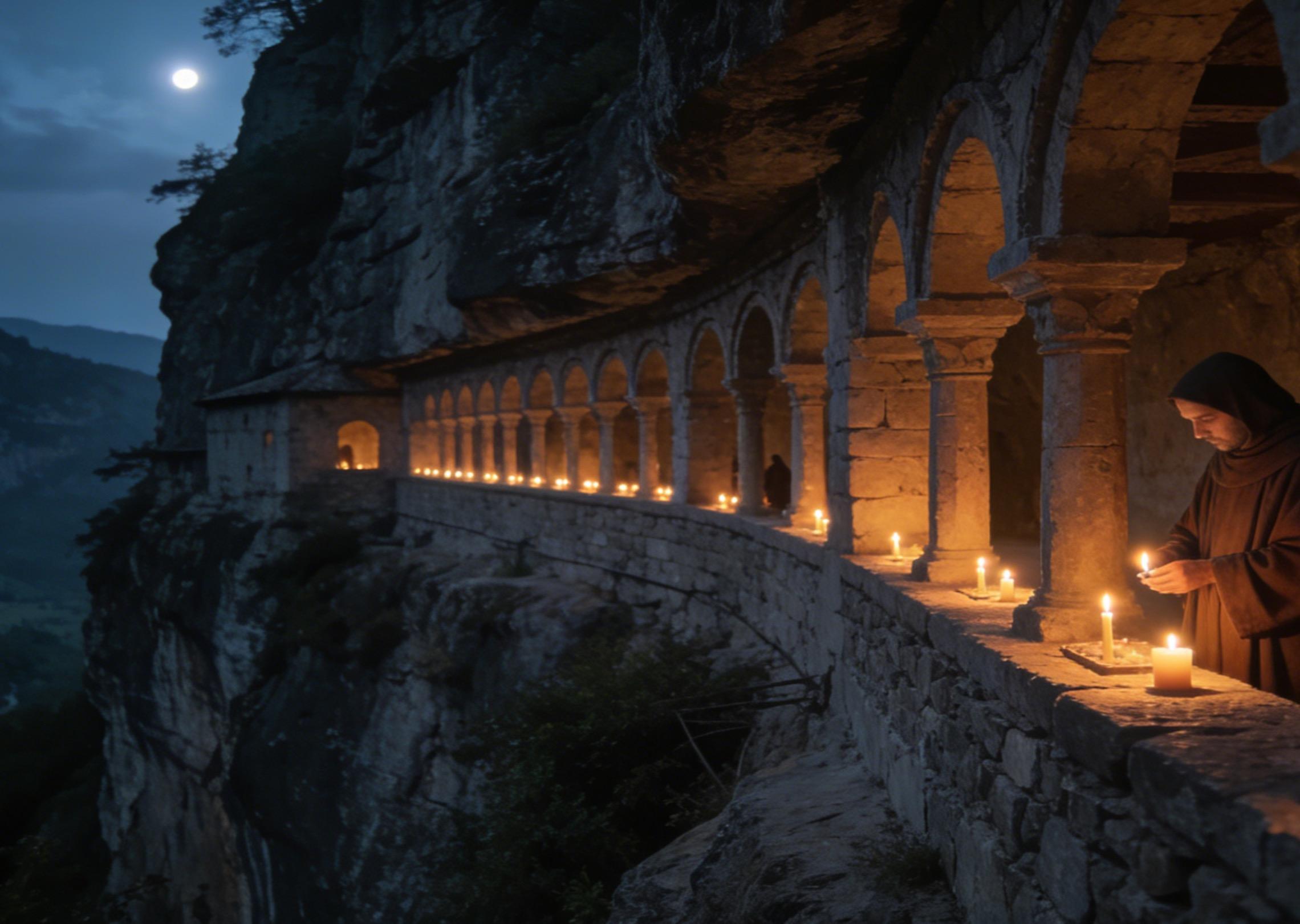 Tu viện Cliffside vào một đêm quang đãng yên tĩnh