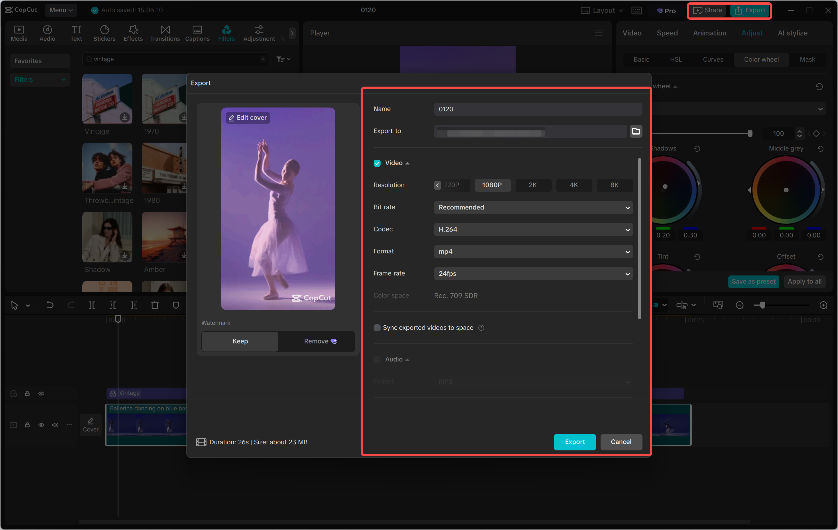 Exporting a video from the CapCut desktop video editor