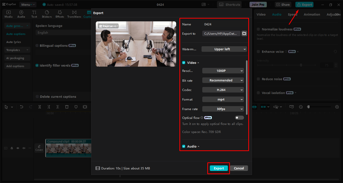 Exportar vídeo no editor de vídeo para desktop CapCut