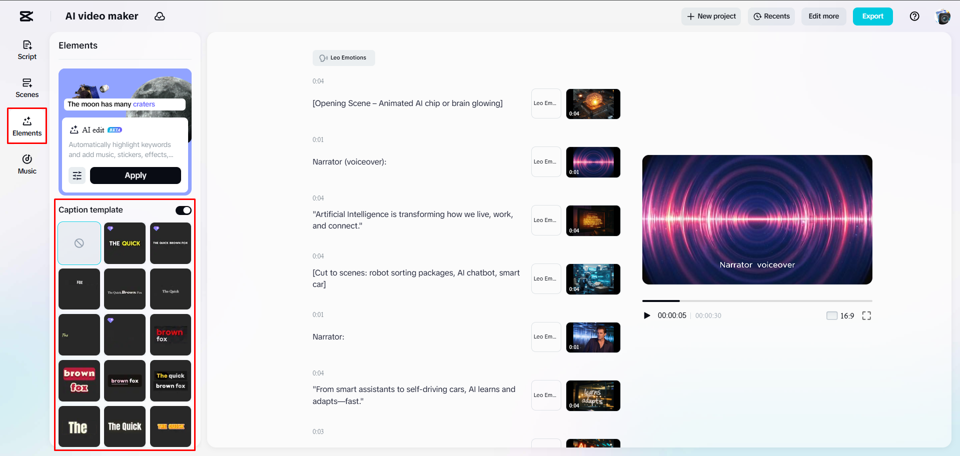 Adding captions to a video in CapCut Web