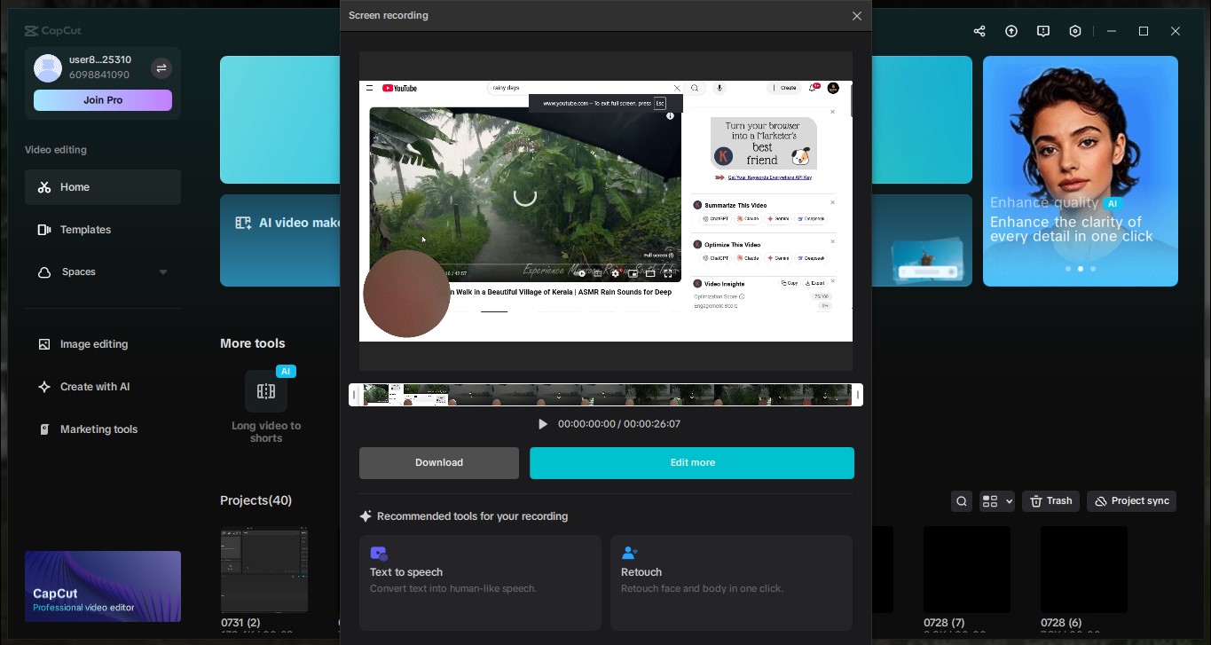 Antarmuka CapCut editor video desktop - Perangkat lunak terbaik untuk merekam dan uji webcam