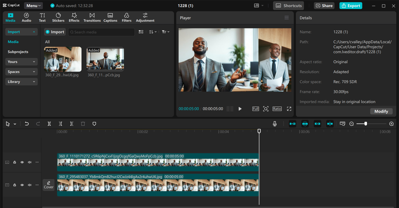 Schnittstelle des CapCut Desktop-Video-Editors - eine schnelle Möglichkeit, Filmmaterial auf einem PC zusammenzuführen