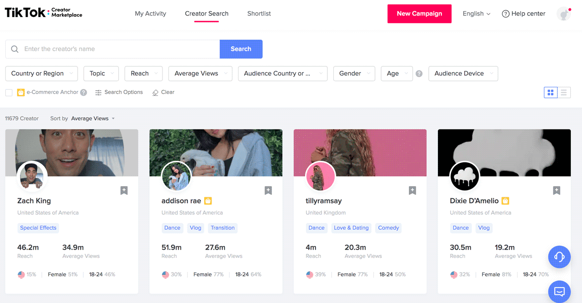 TikTok creator marketplace interface