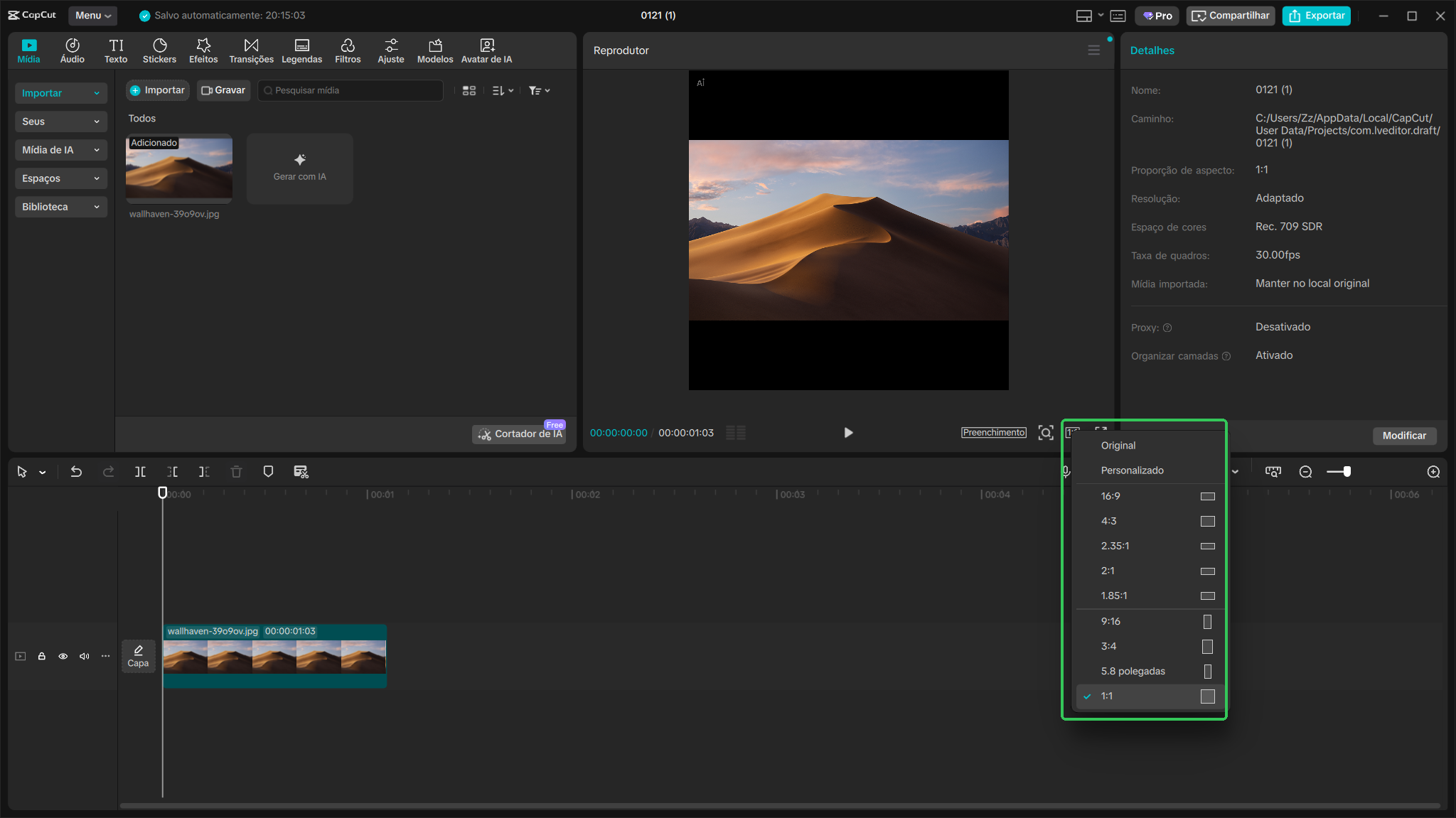 Ajuste o formato
