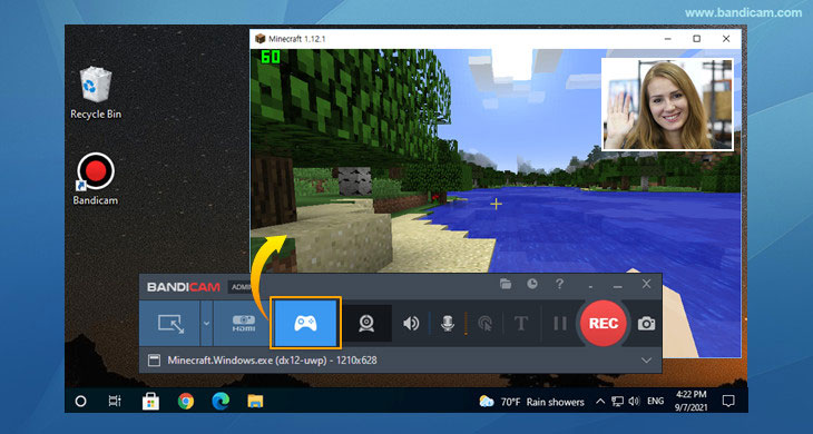 Interface of Bandicam - the best screen recorder for YouTube videos