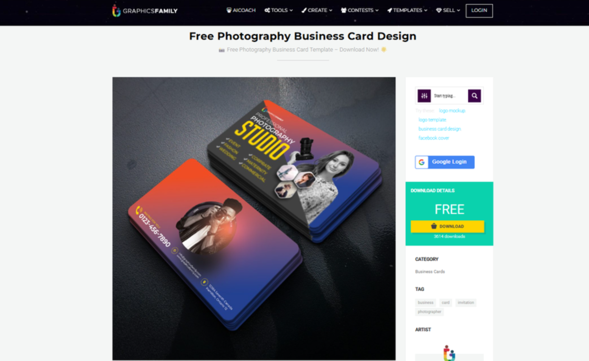 GraphicsFamilyのインターフェイス - 名刺テンプレートをダウンロードするための別のサイト