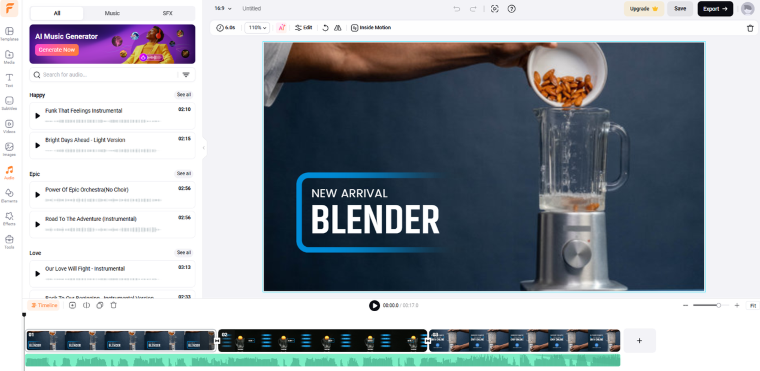Interface of FlexClip - another free product video maker