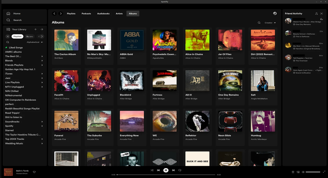 Interfaccia di Spotify sul desktop