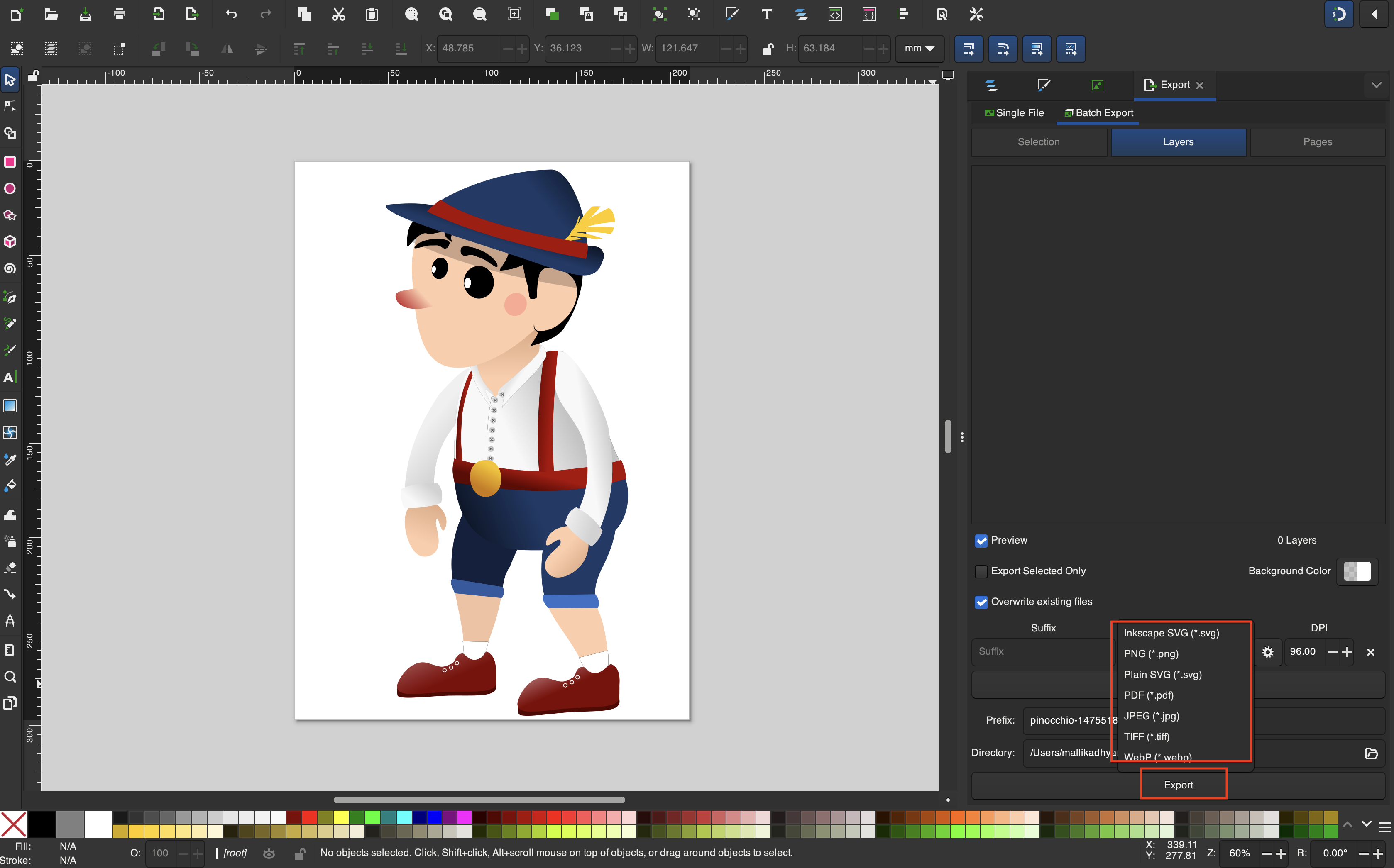Choose the image export area