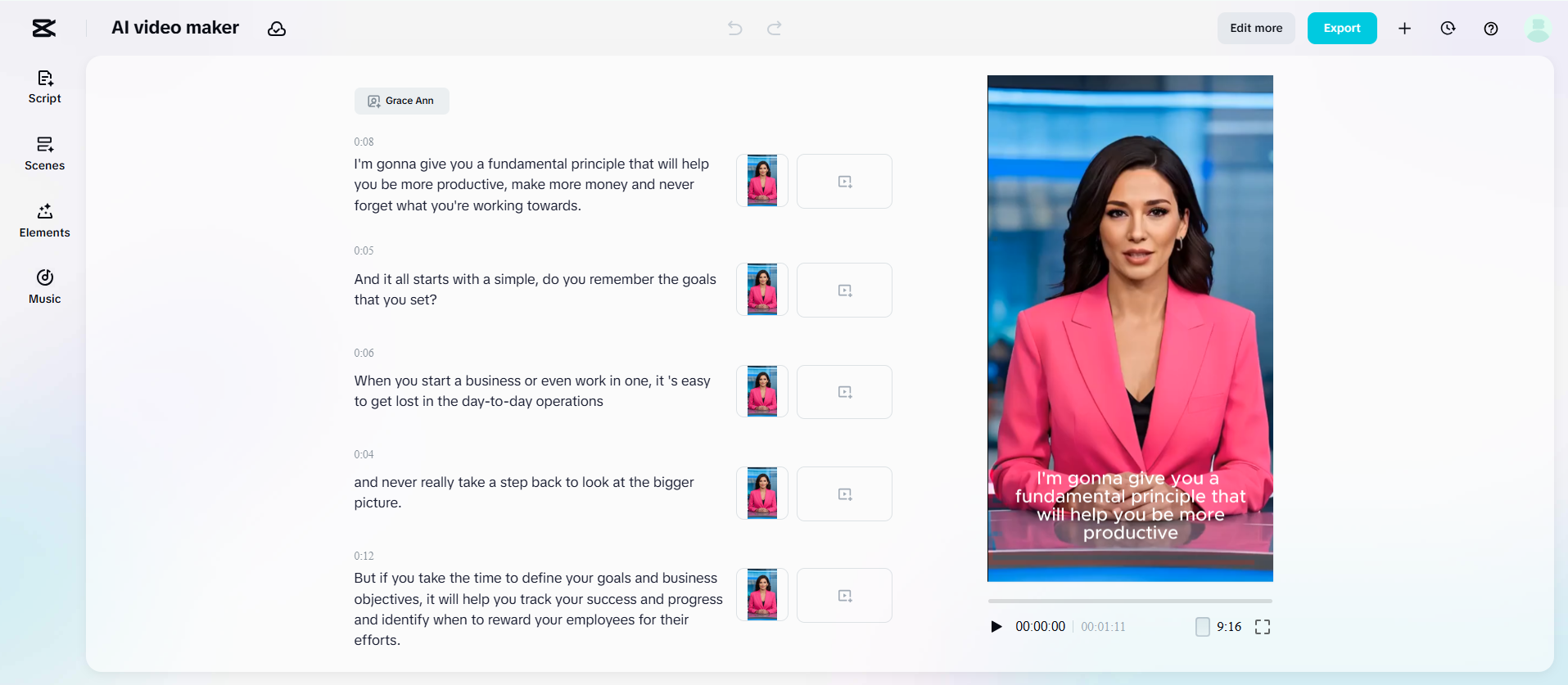 Interface of the CapCut Web - free online AI avatar generator