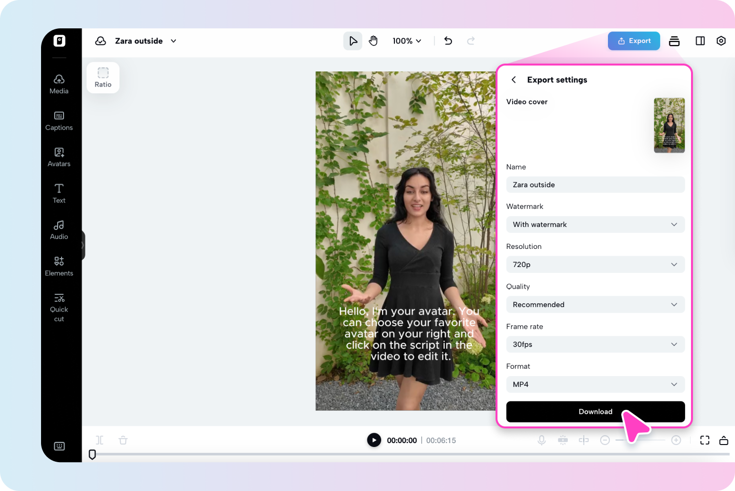 Export your avatar video
